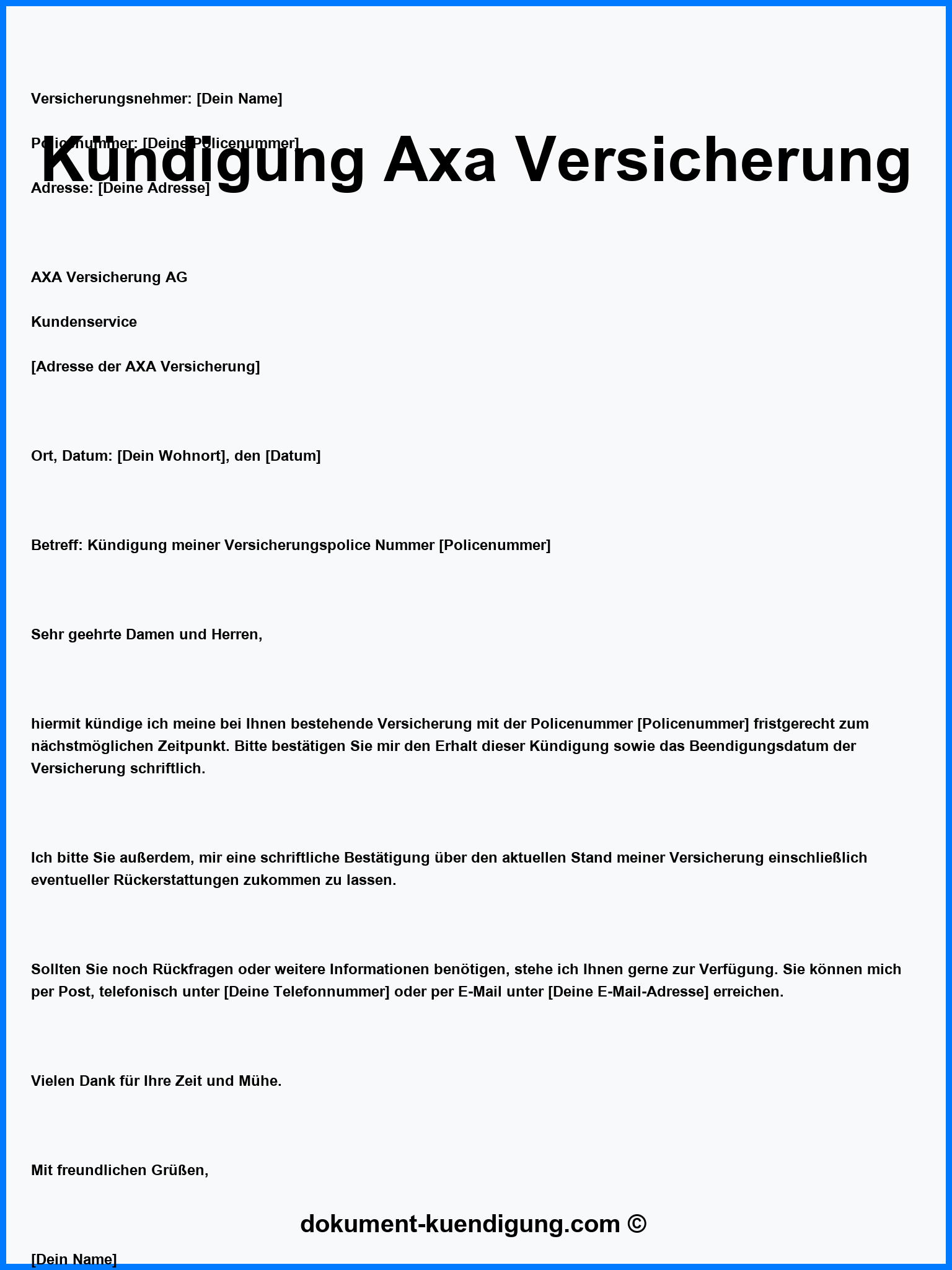 Kündigung Axa Versicherung Muster Vorlage