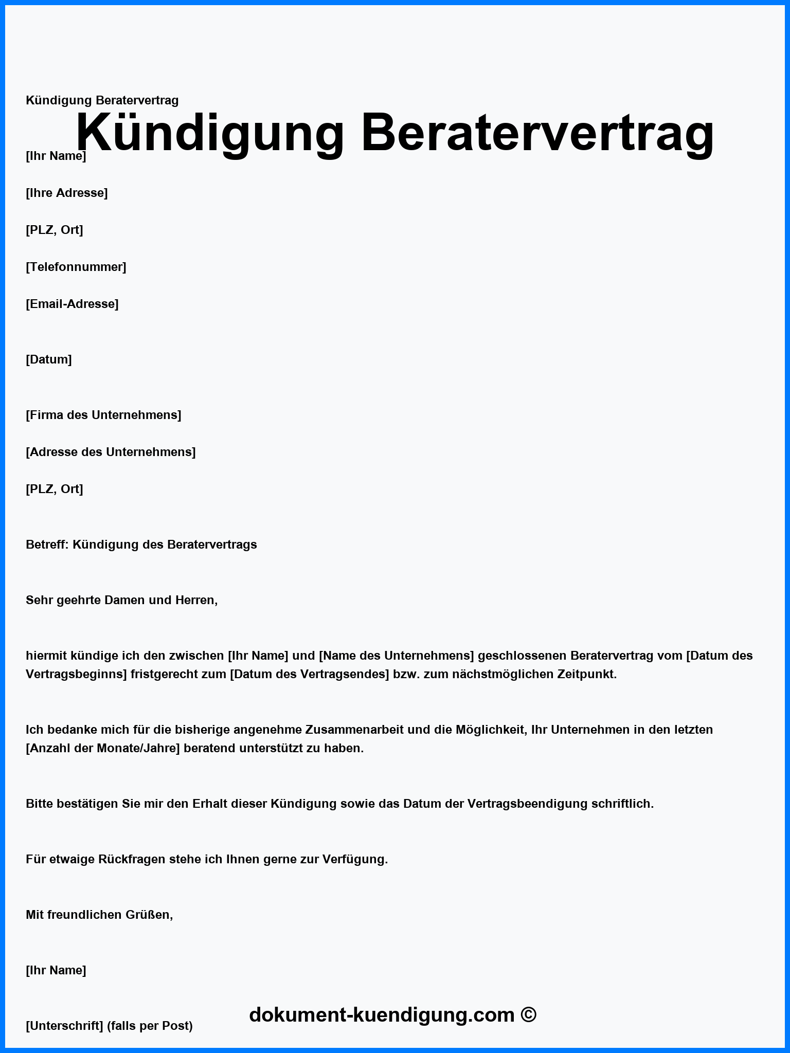 Kündigung Beratervertrag Muster Vorlage
