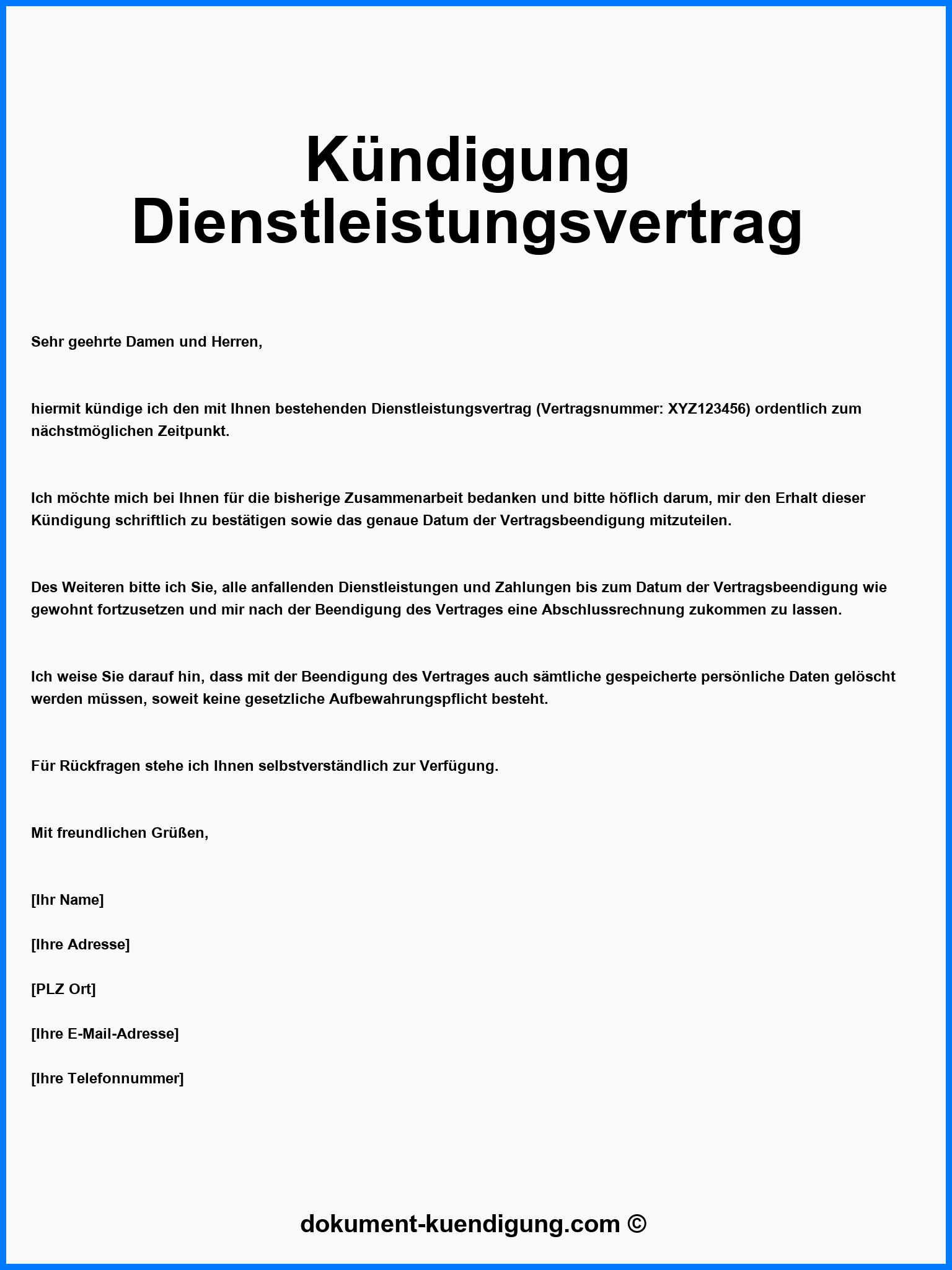 Kündigung Dienstleistungsvertrag Muster Vorlage