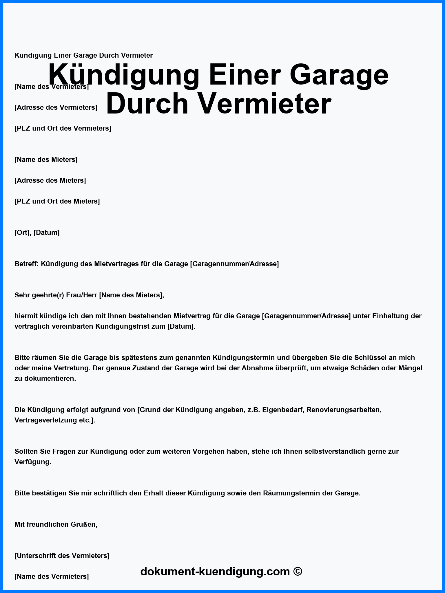 K ndigung Einer Garage Durch Vermieter Muster Vorlage