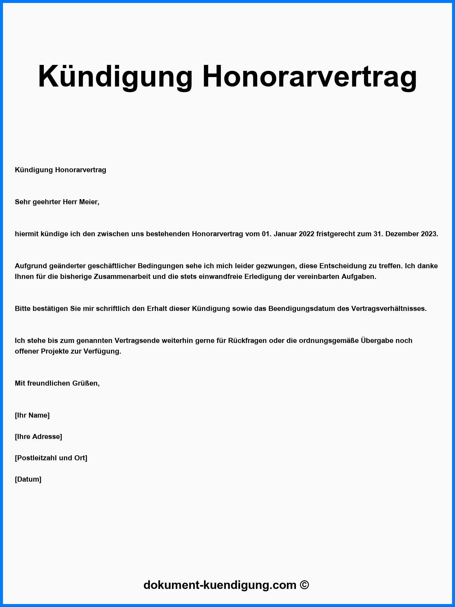 Kündigung Honorarvertrag Muster Vorlage