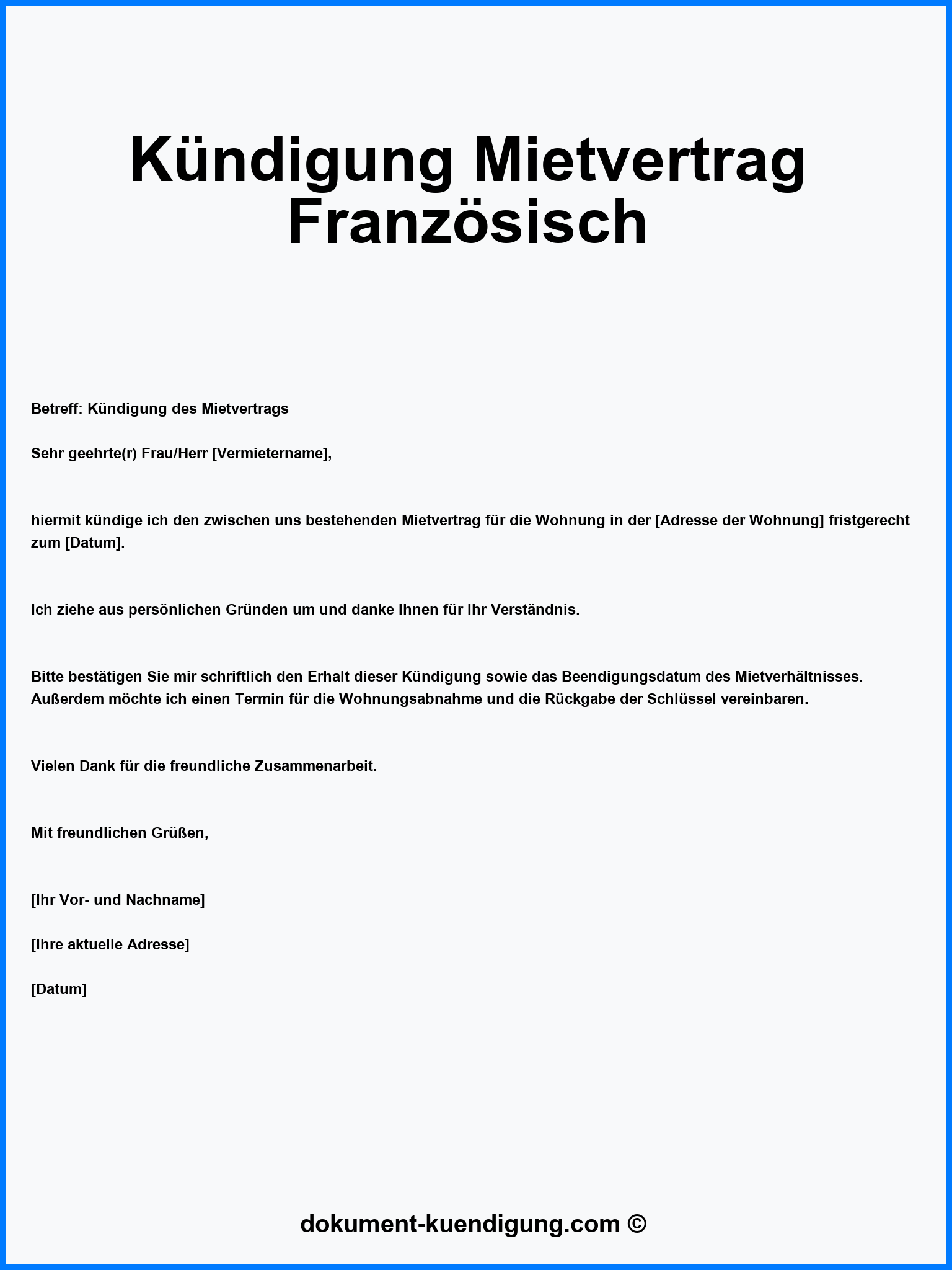 Kündigung Mietvertrag Französisch Muster Vorlage
