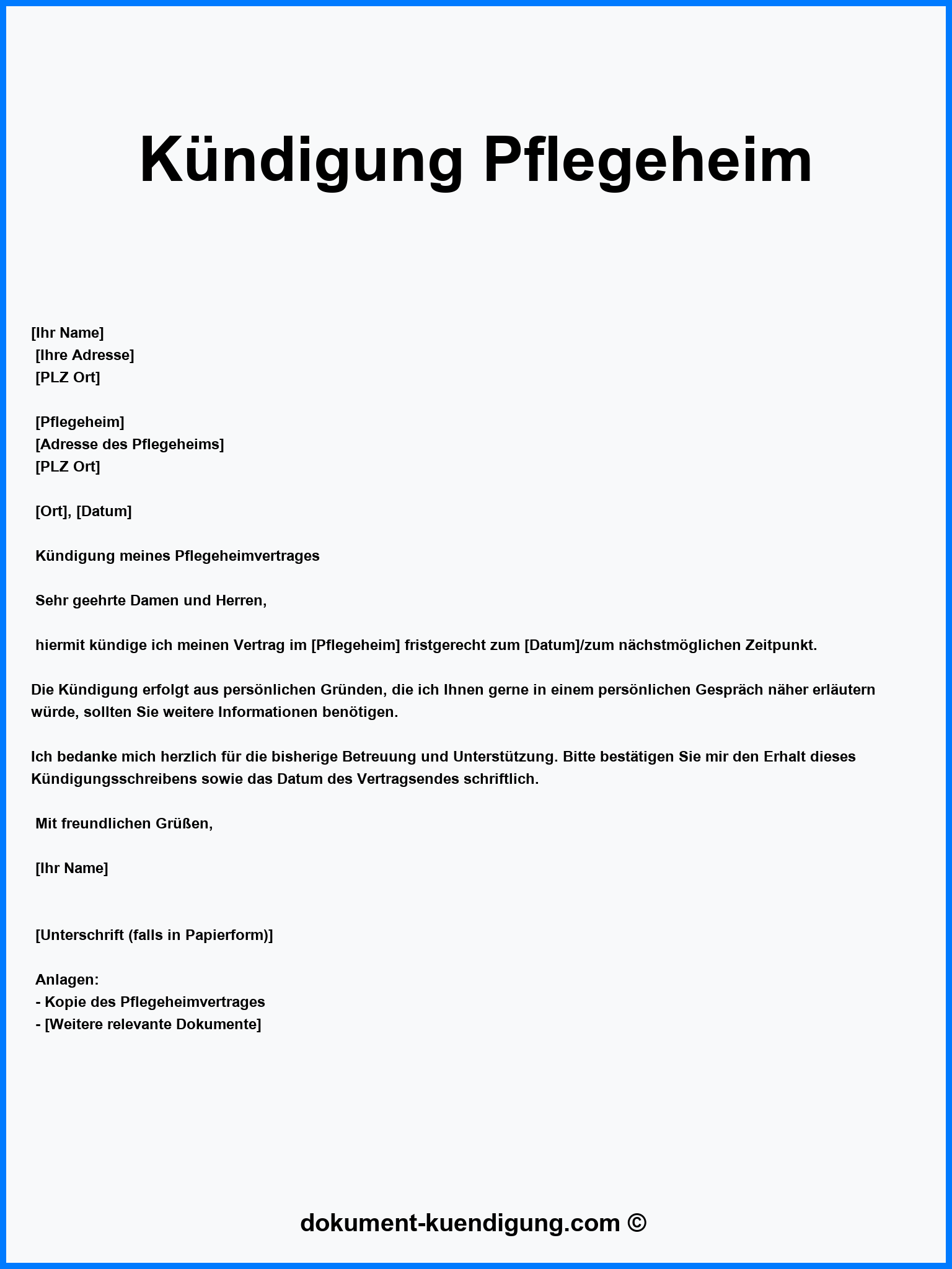 Kündigung Pflegeheim Vorlage Muster