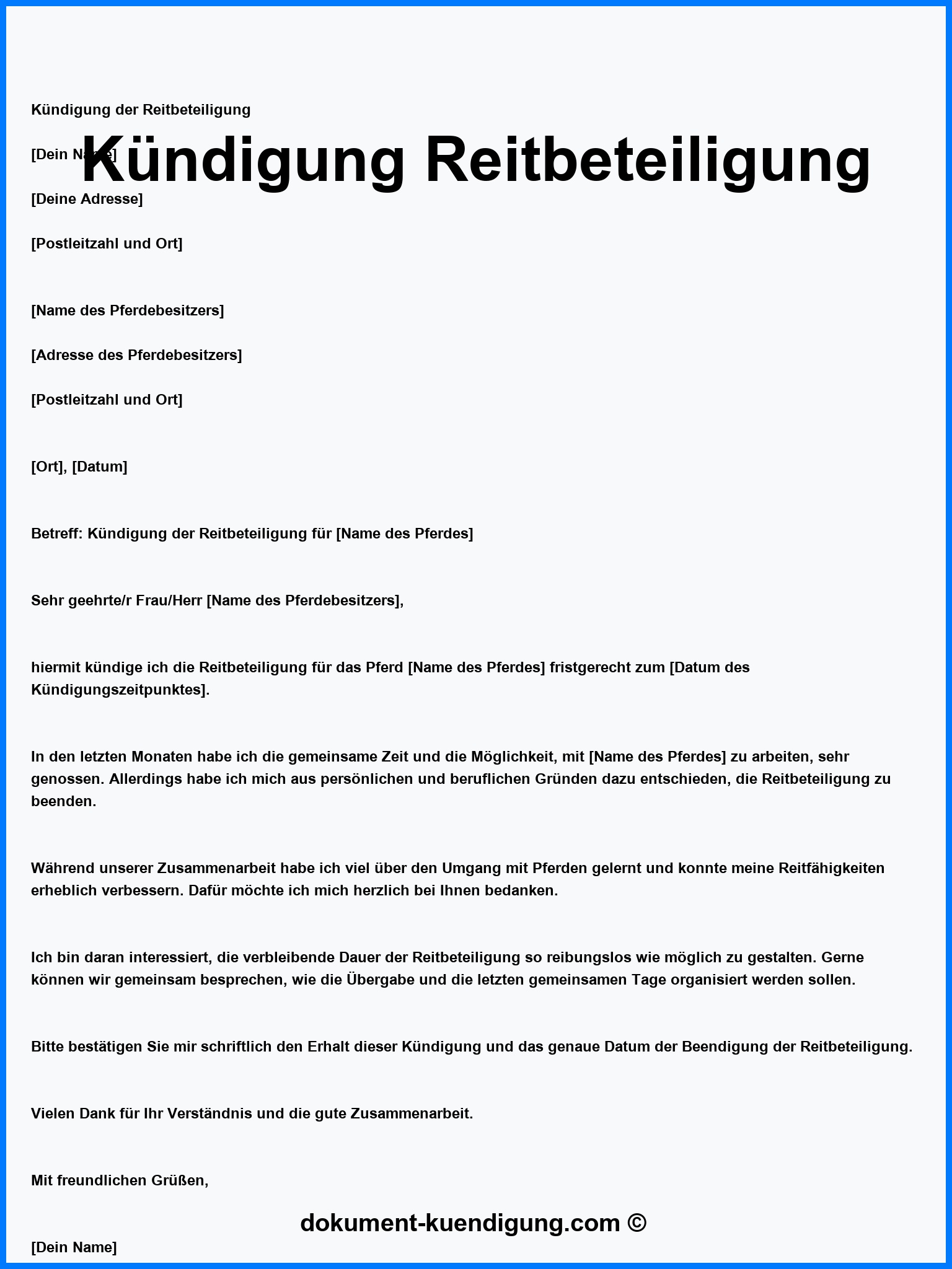 Kündigung Reitbeteiligung Muster Vorlage