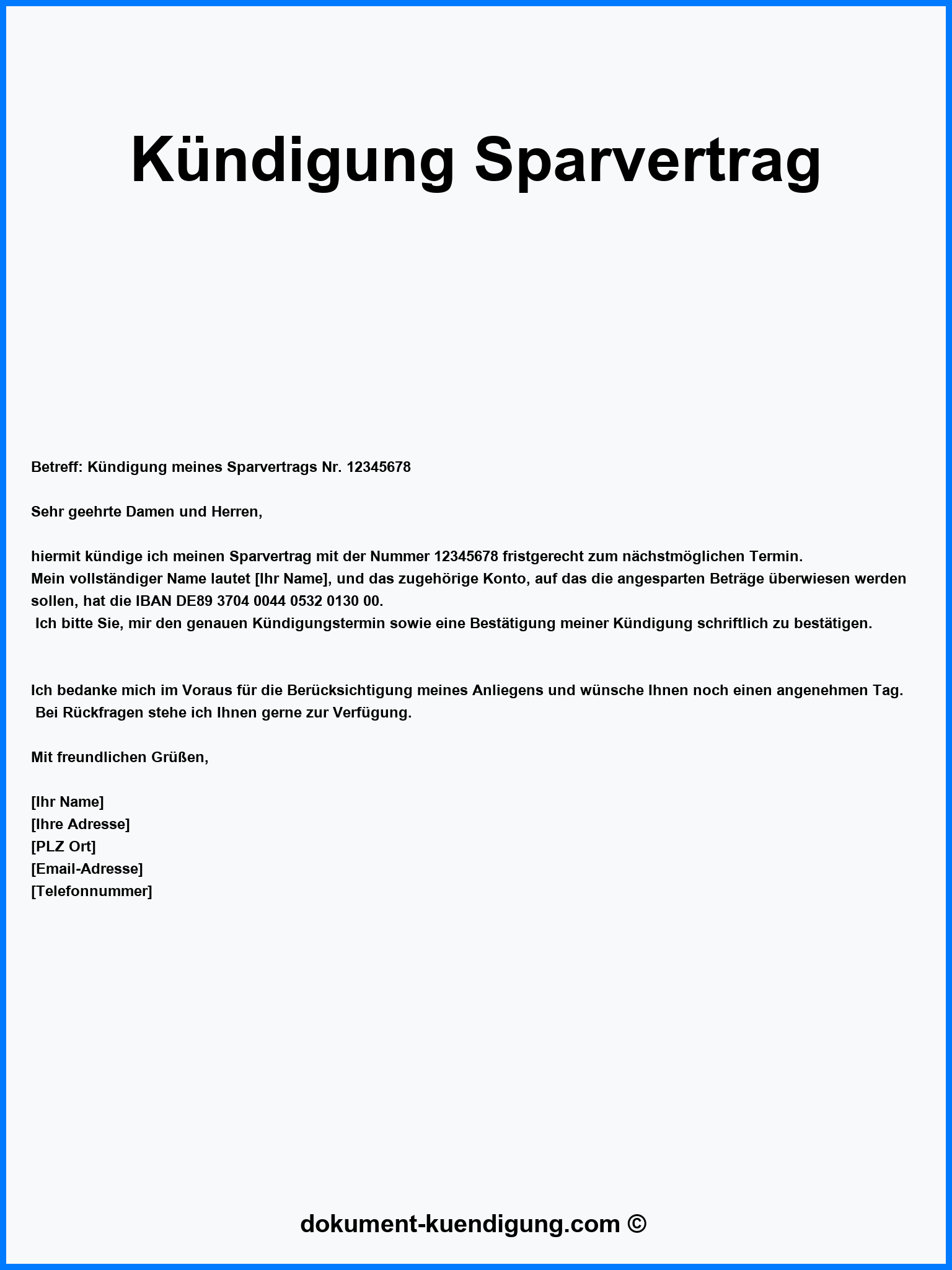 Kündigung Sparvertrag Muster Vorlage
