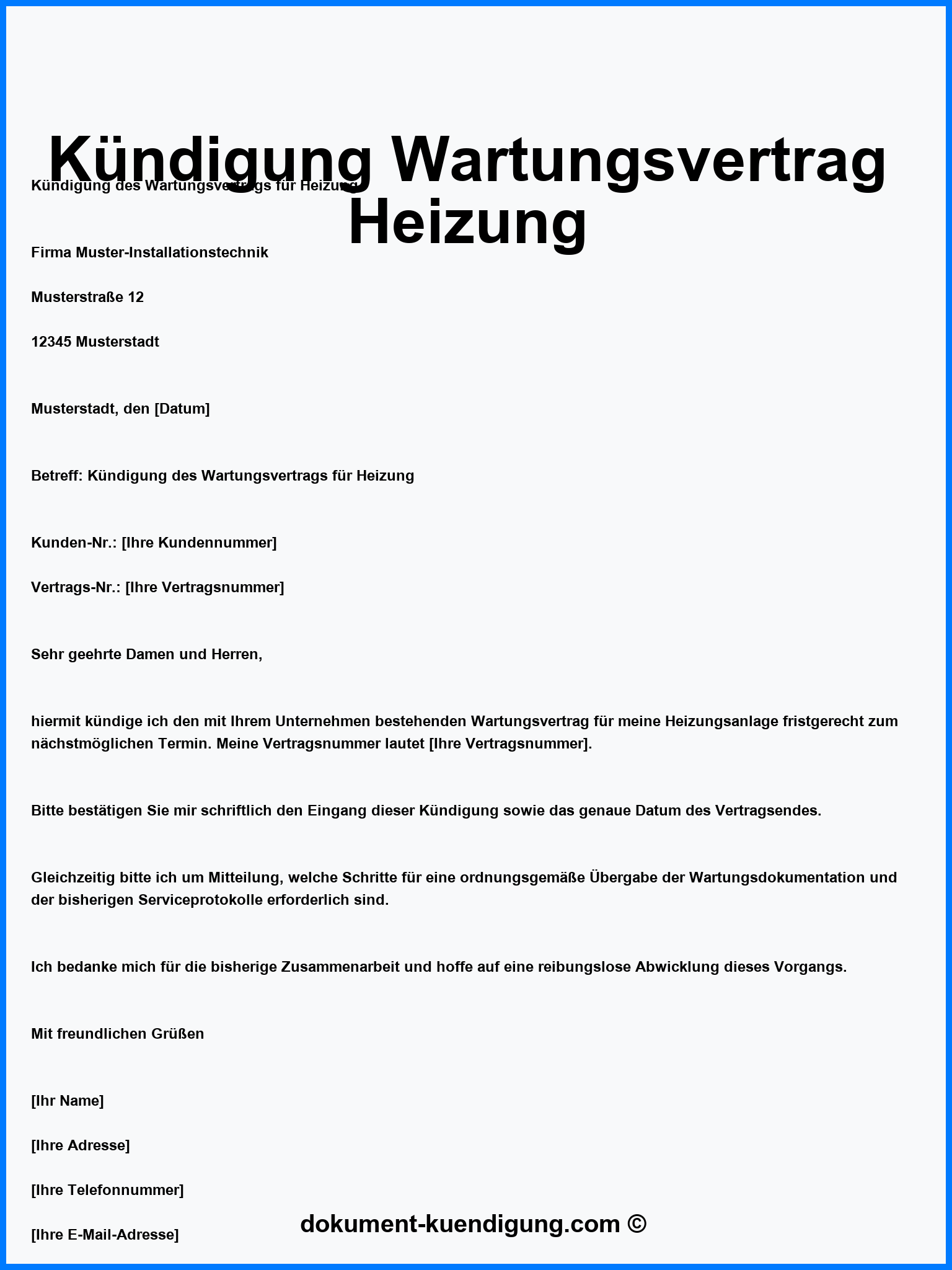 Kündigung Wartungsvertrag Heizung Vorlage Muster