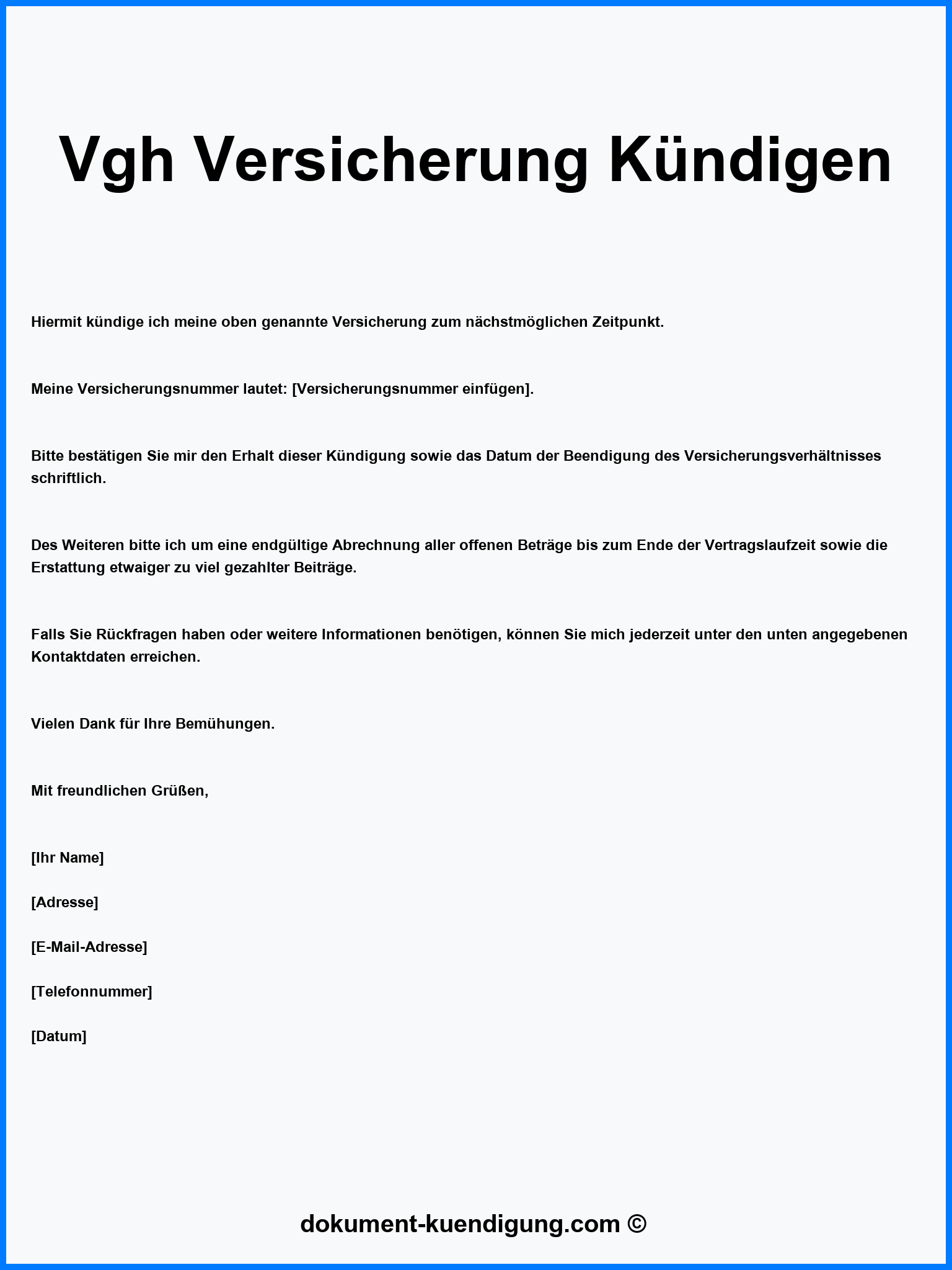 Vgh Versicherung Kündigen Muster Vorlage